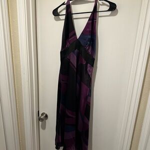 Laundry by Shelli Segal Purple Print Silk Halter Dress Y2K